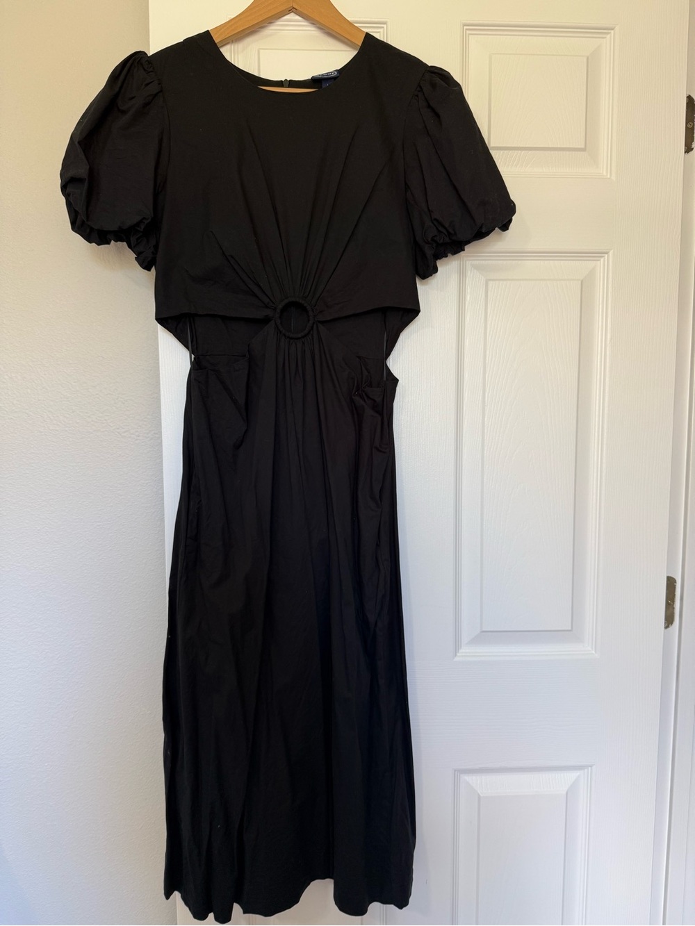 Scoop Black Cutout Dress with Puff Sleeves